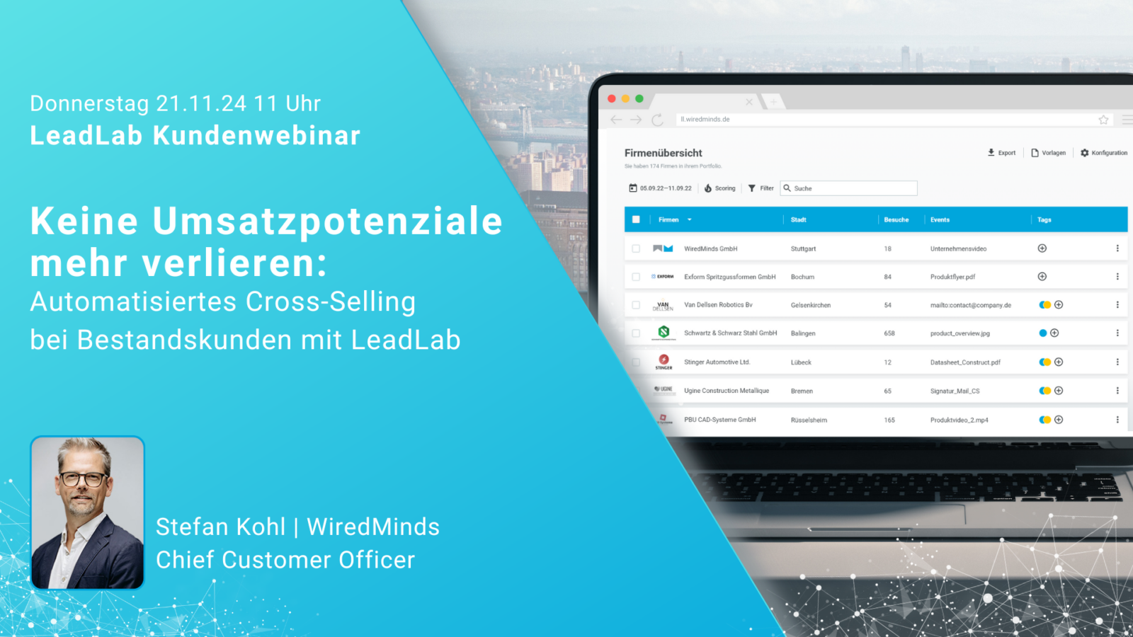 Webinar Banner neues Interface Deckblatt 1920 × 1080 px von Marina Libal WiredMinds Als Markenvorlage veroeffentlichen Teilen ll.wiredminds.de Stefan Kohl WiredMinds Head of Service Support E 1 |